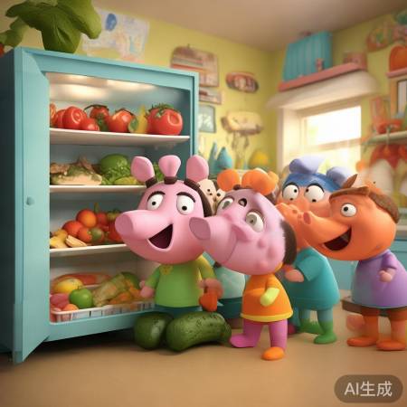佩奇冰箱探险,识蔬菜水果