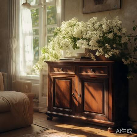 深棕红酒柜配白茉莉,温馨书香茶