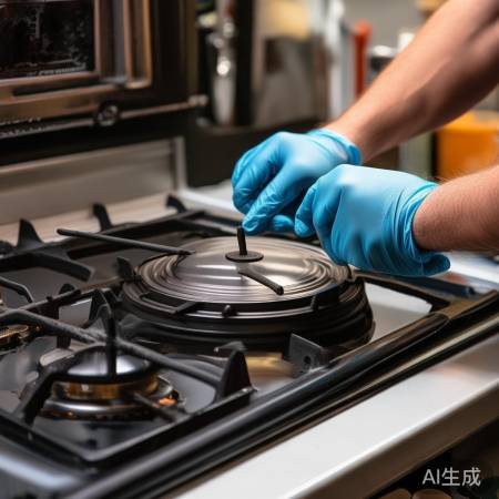 “更换燃气灶芯，手部清洁！”